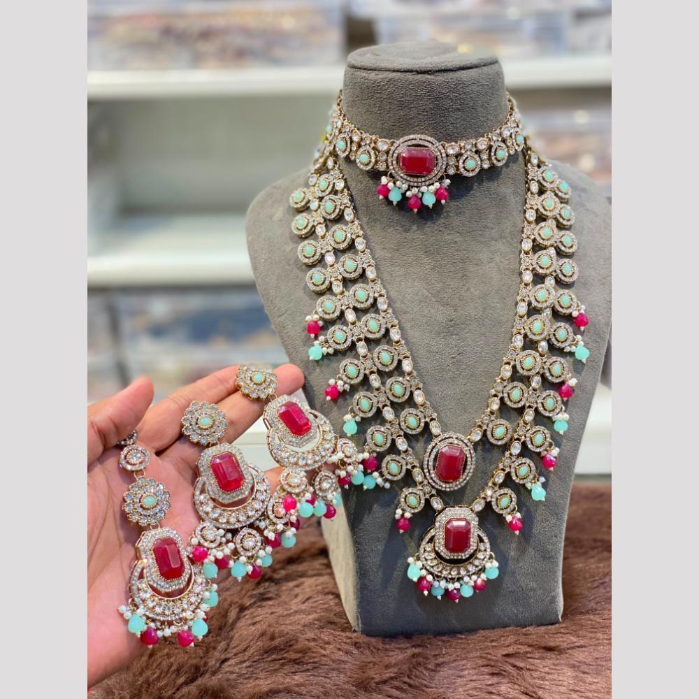 Hira Collections Royal Polki Kundan Pearl And Beads Double Necklace Set
