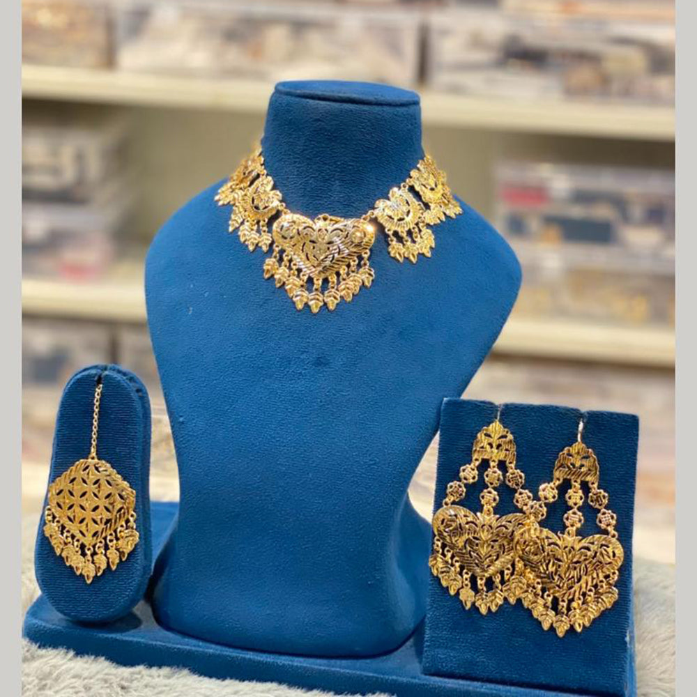 Hira Collections Traditional Gold Finish Choker Necklace Jewellery Set  
