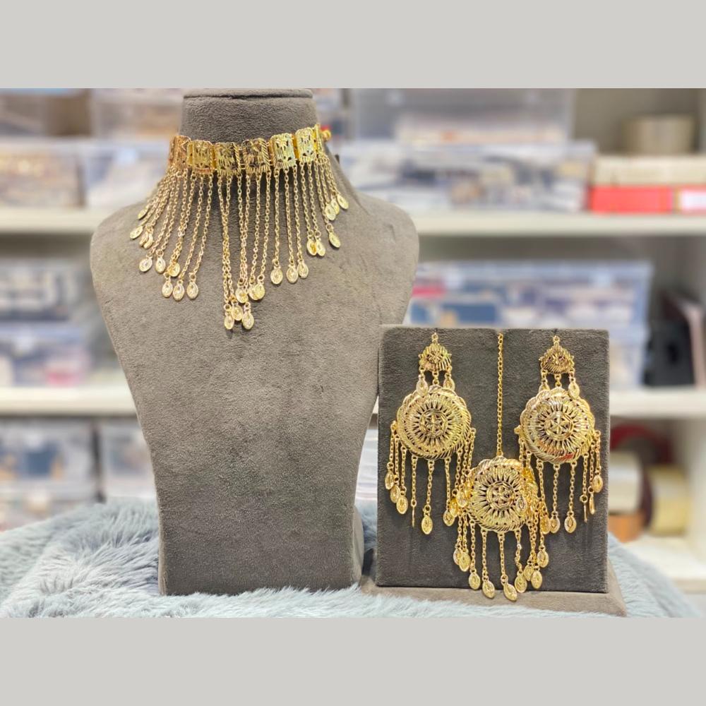 Hira Collections Traditional Gold Finish Choker Necklace Jewellery Set  