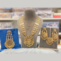 Hira Collections Traditional Gold Finish Pearl Necklace Jewellery Set  