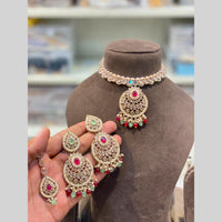 Hira Collections Beautiful Crystal Stone And Beads Choker Necklace Set