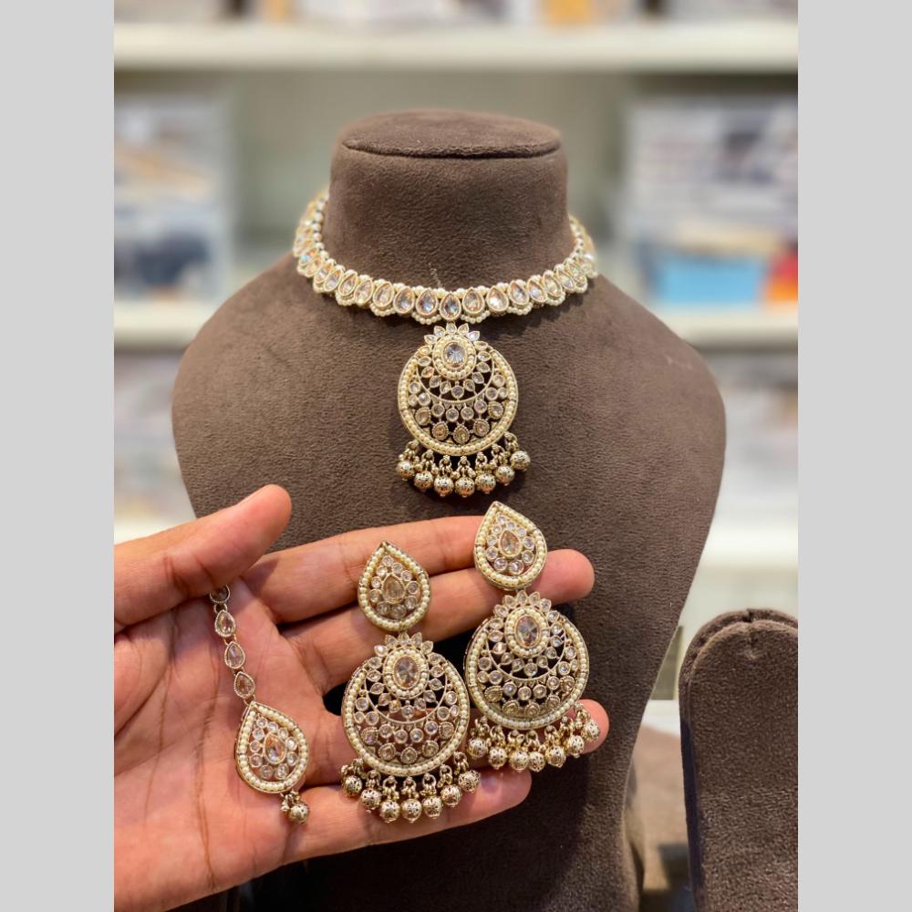 Hira Collections Beautiful Crystal Stone And Beads Choker Necklace Set