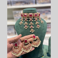 Hira Collections Beautiful Crystal Stone And Pearl Choker Necklace Set