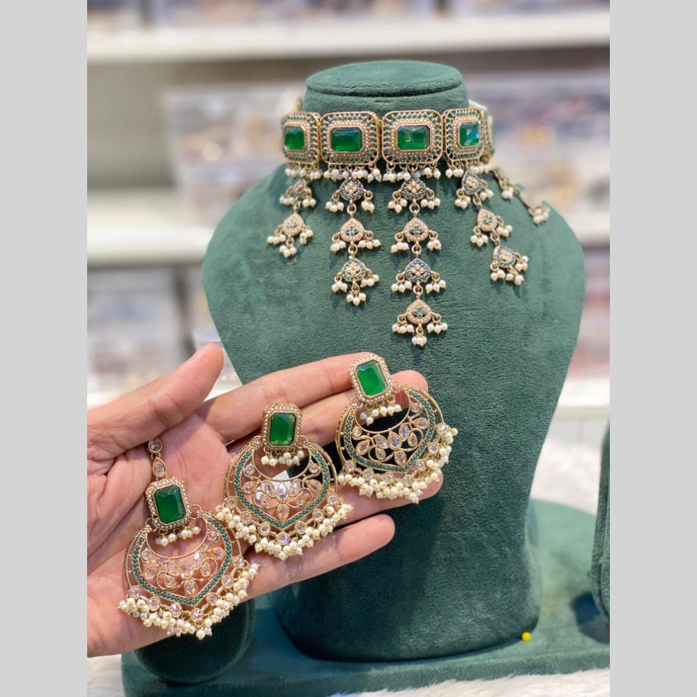 Hira Collections Beautiful Crystal Stone And Pearl Choker Necklace Set