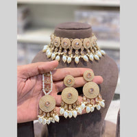 Hira Collections Beautiful Crystal Stone And Pearl Choker Necklace Set