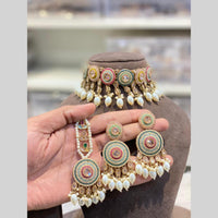 Hira Collections Beautiful Crystal Stone And Pearl Choker Necklace Set