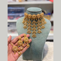 Hira Collections Traditional Gold Finish Choker Necklace Jewellery Set  