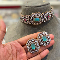 Hira Collections Designer Polki Kundan Stone Choker Necklace Set for Women