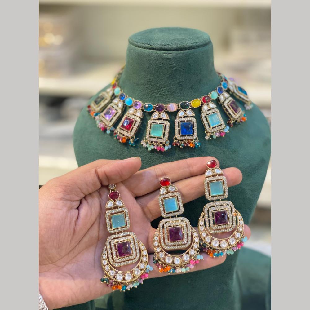 Hira Collections Designer Polki Kundan Stone And Pearl Choker Necklace Set