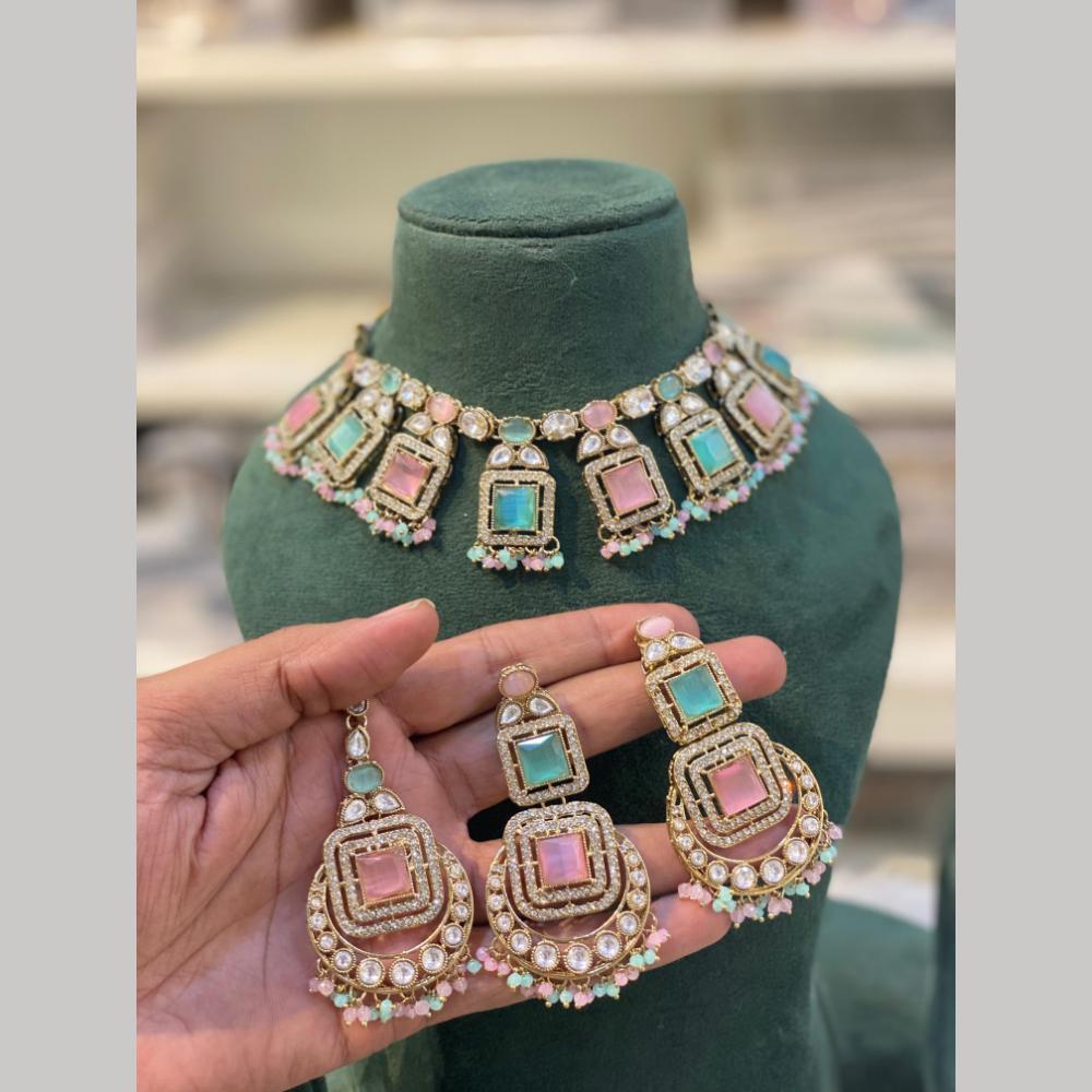 Hira Collections Designer Polki Kundan Stone And Pearl Choker Necklace Set