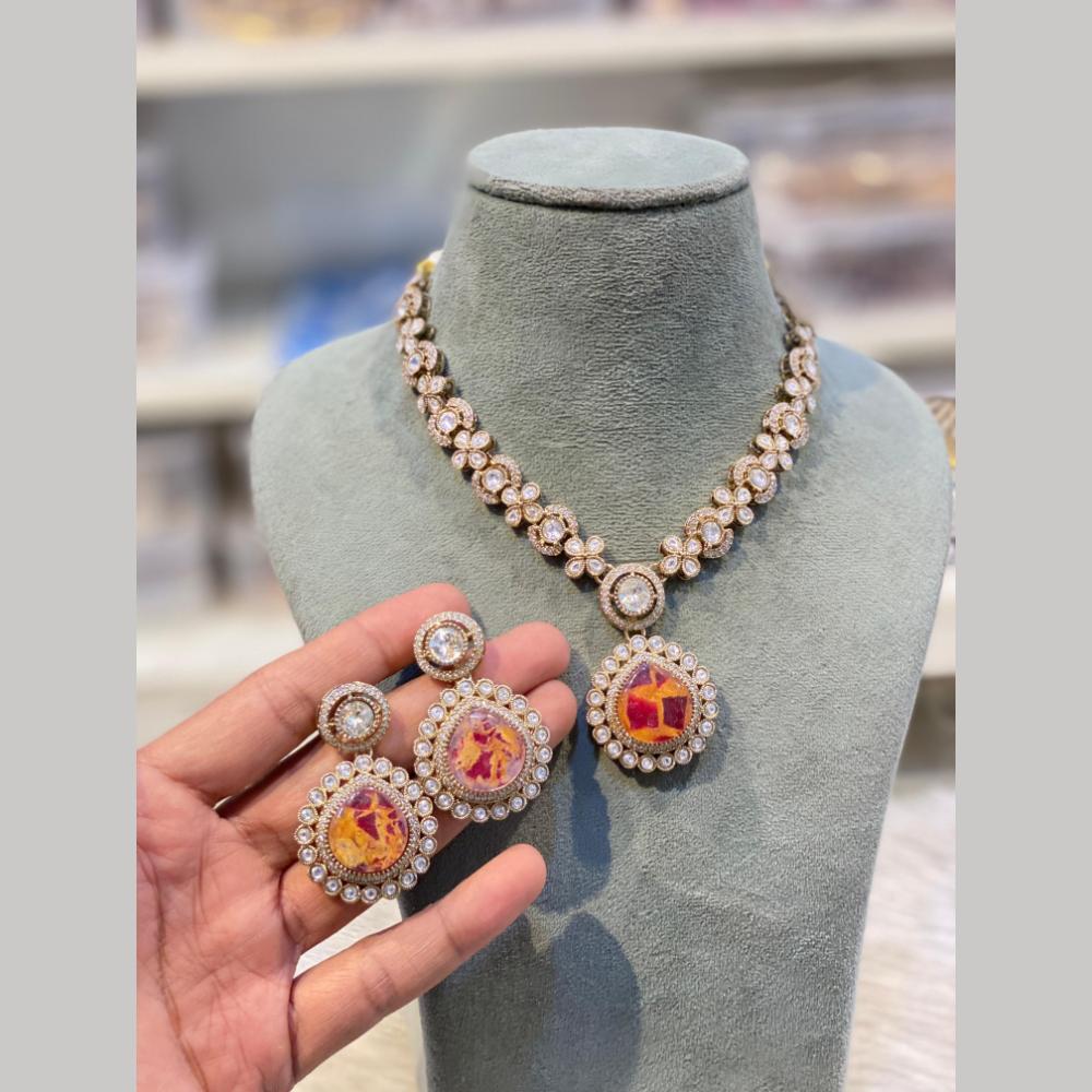 Hira Collections Ethnic Kundan And Druzy Crystal Designer Necklace Set