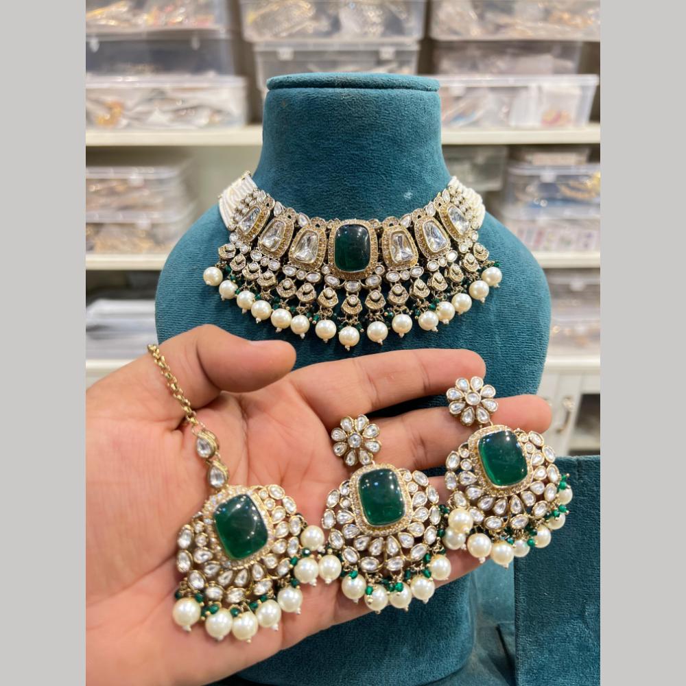 Hira Collections Designer Kundan Stone And Pearl Choker Necklace Set