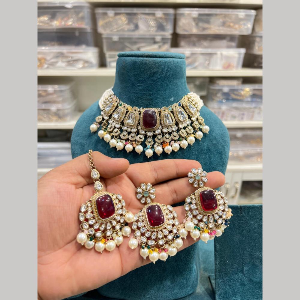 Hira Collections Designer Kundan Stone And Pearl Choker Necklace Set