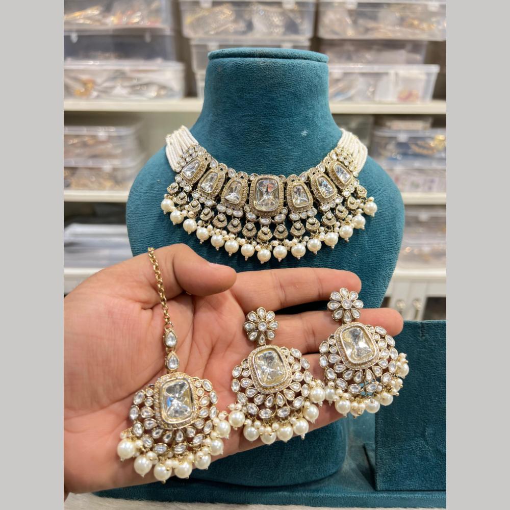 Hira Collections Designer Kundan Stone And Pearl Choker Necklace Set
