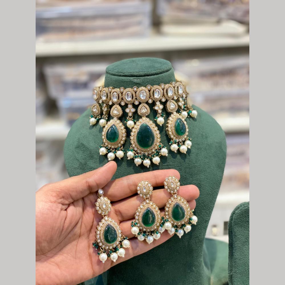 Hira Collections Designer Kundan Stone And Pearl Choker Necklace Set