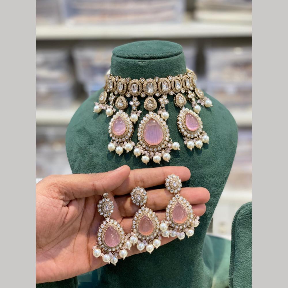 Hira Collections Designer Kundan Stone And Pearl Choker Necklace Set