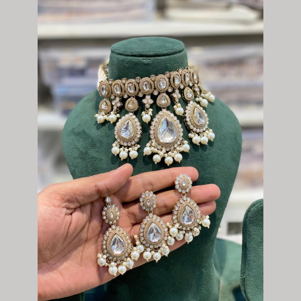 Hira Collections Designer Kundan Stone And Pearl Choker Necklace Set