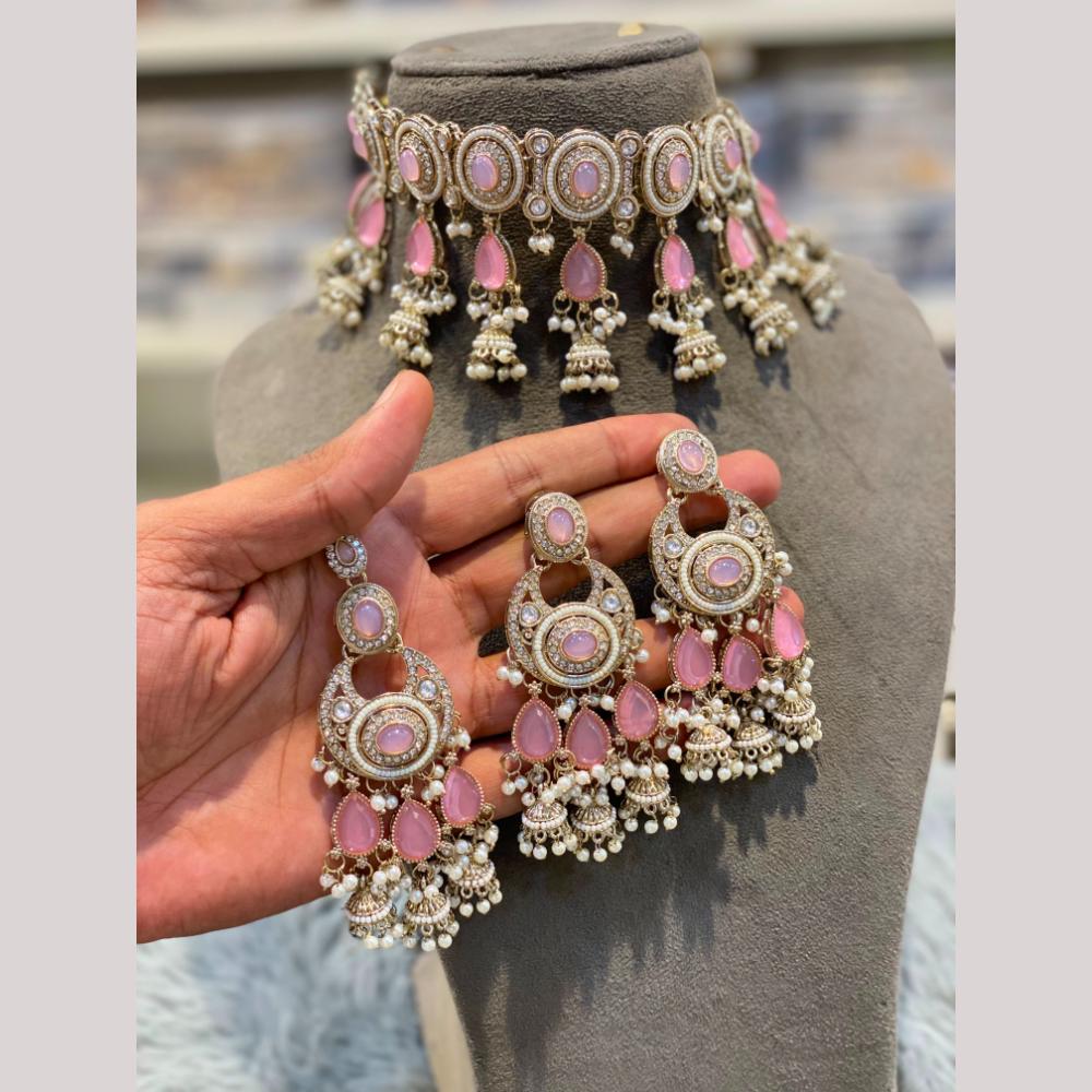 Hira Collections Designer Kundan Stone And Pearl Choker Necklace Set