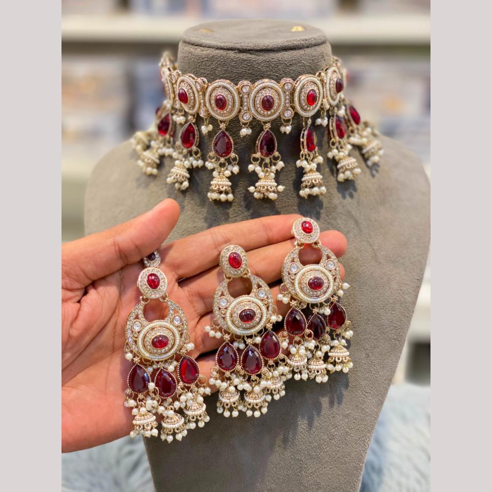 Hira Collections Designer Kundan Stone And Pearl Choker Necklace Set