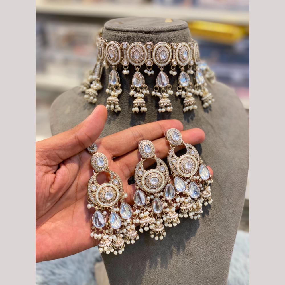 Hira Collections Designer Kundan Stone And Pearl Choker Necklace Set