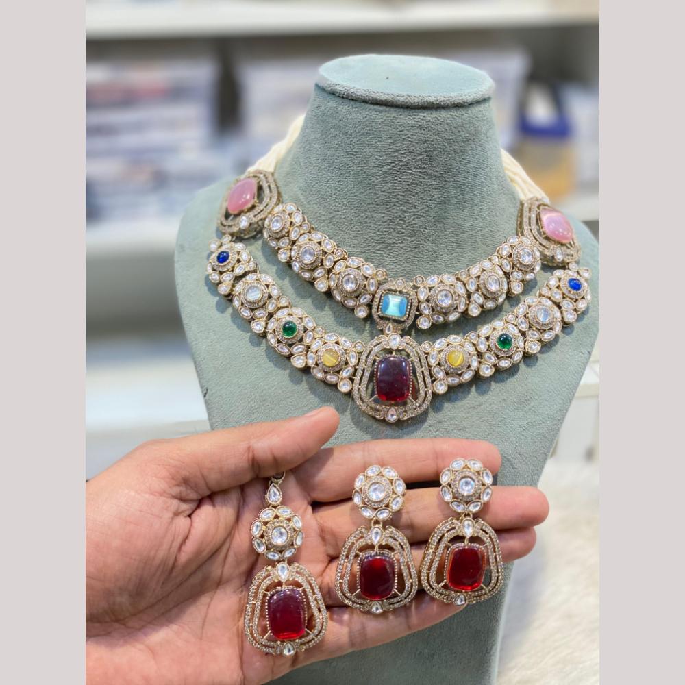 Hira Collections Designer Polki Kundan Stone And Pearl Choker Necklace Set