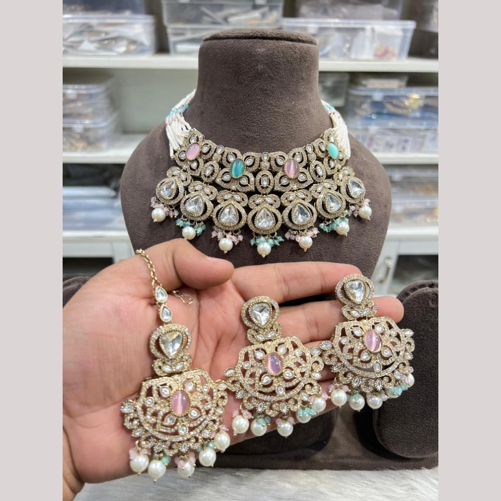Hira Collections Designer Polki Kundan Stone And Pearl Choker Necklace Set
