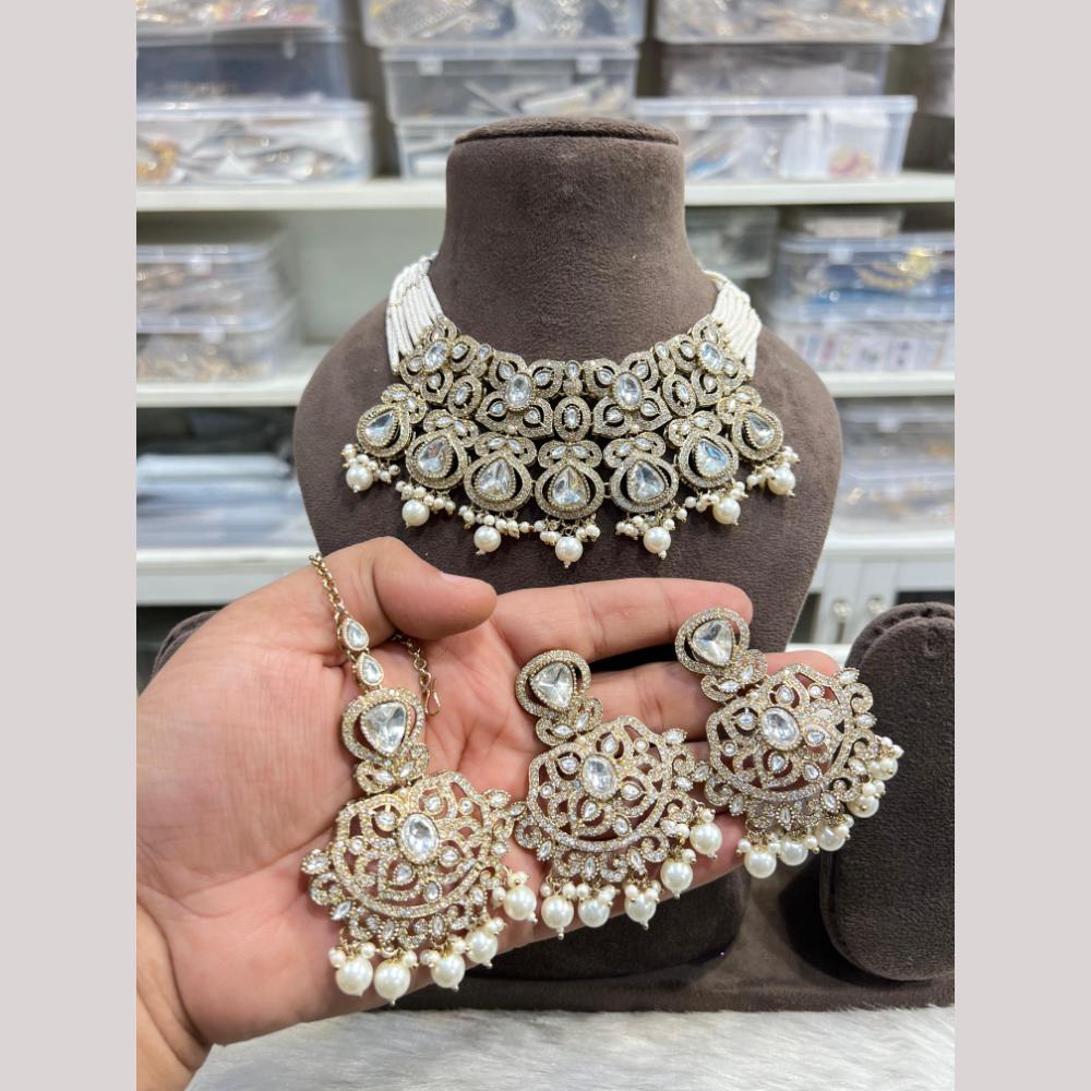 Hira Collections Designer Polki Kundan Stone And Pearl Choker Necklace Set