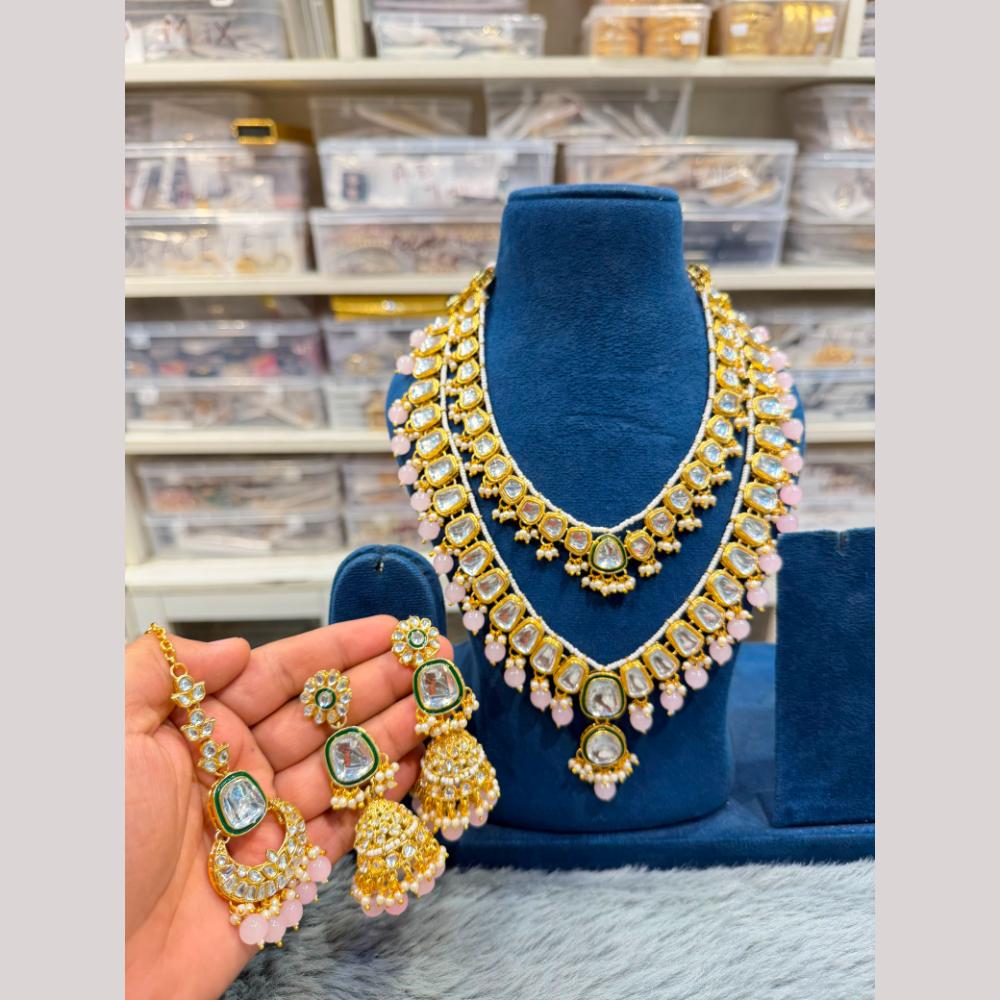 Hira Collections Designer Kundan Stone And Beads Long Necklace Set
