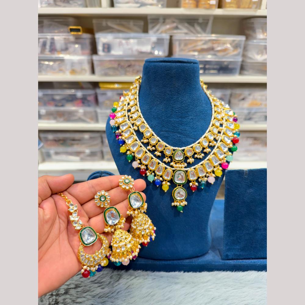 Hira Collections Designer Kundan Stone And Beads Long Necklace Set