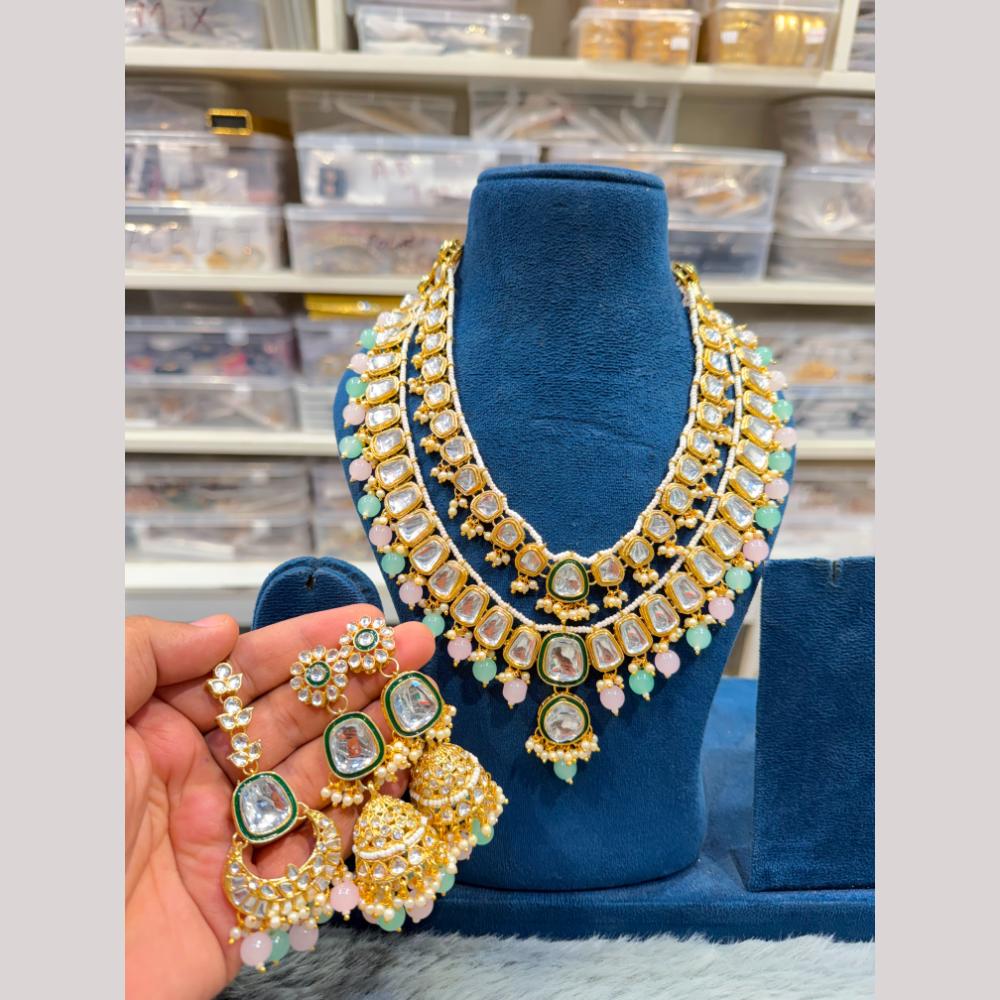 Hira Collections Designer Kundan Stone And Beads Long Necklace Set