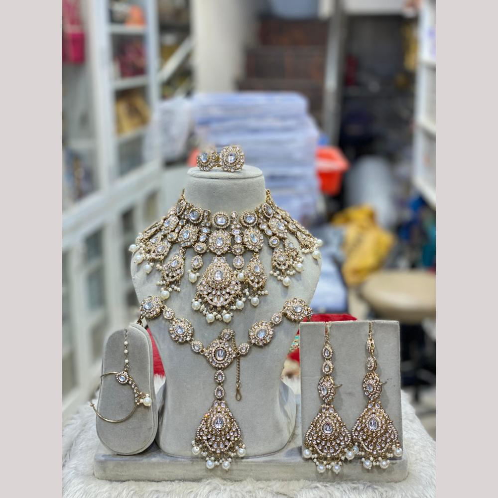 Hira Collections Designer Kundan Stone Semi Bridal Necklace Set