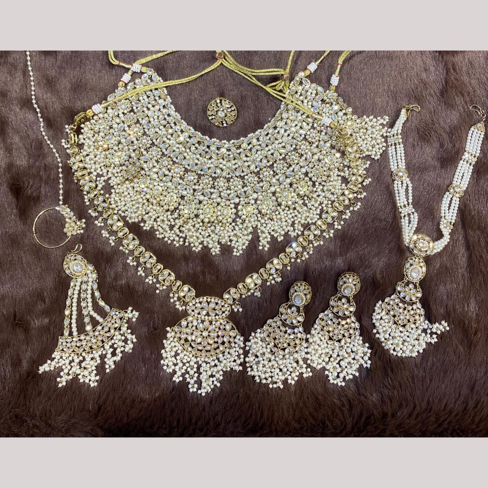 Hira Collections Designer Crystal Stone Semi Bridal Necklace Set