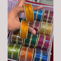 Hira Collections Decorative Austrian Stone Colorful Galss Bangles Set