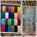 Hira Collections Fashionable Mirror And Austrian Stone Velvet Bangles Set