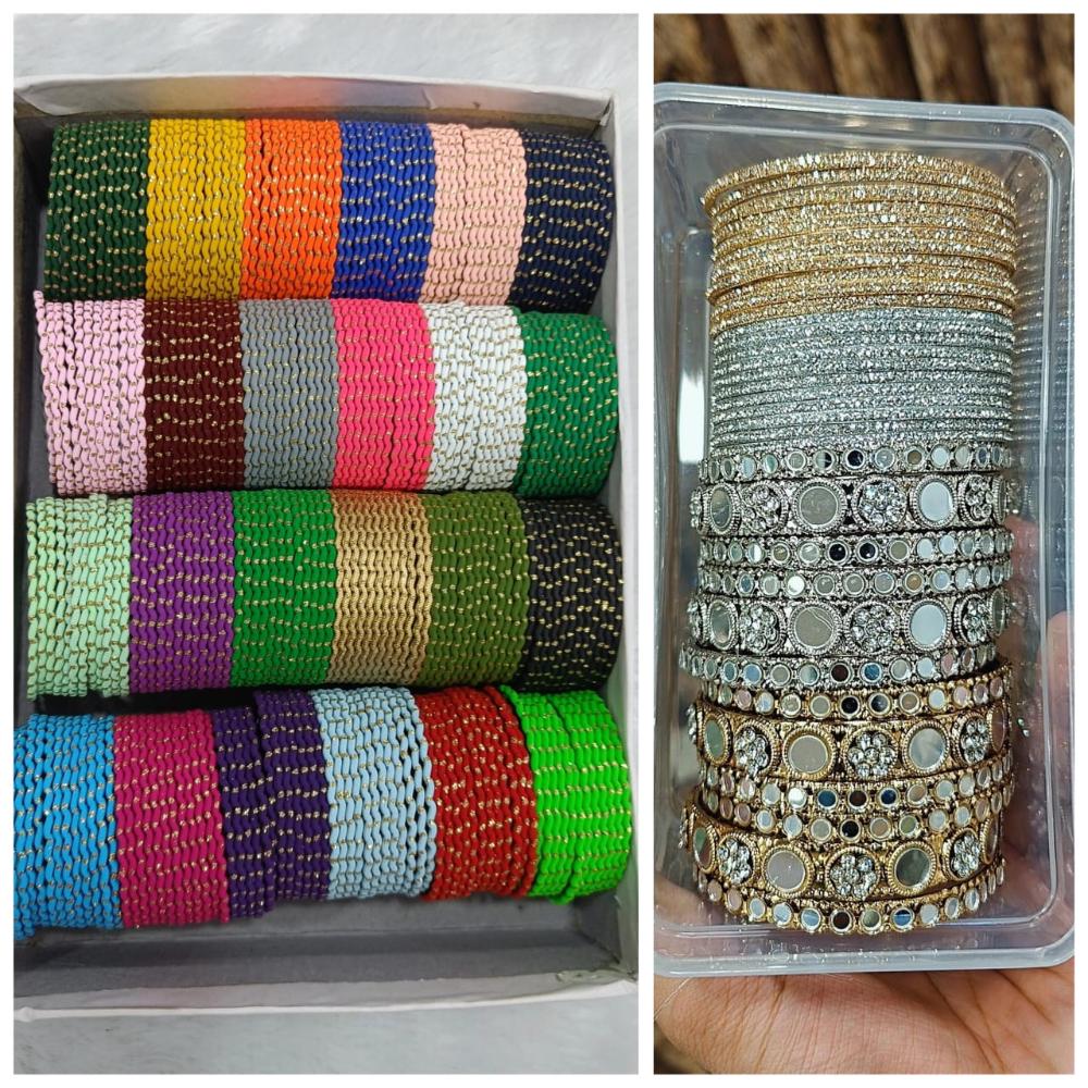 Hira Collections Fashionable Mirror And Austrian Stone Bangles Set