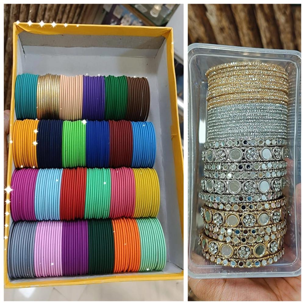 Hira Collections Fashionable Mirror And Austrian Stone Bangles Set