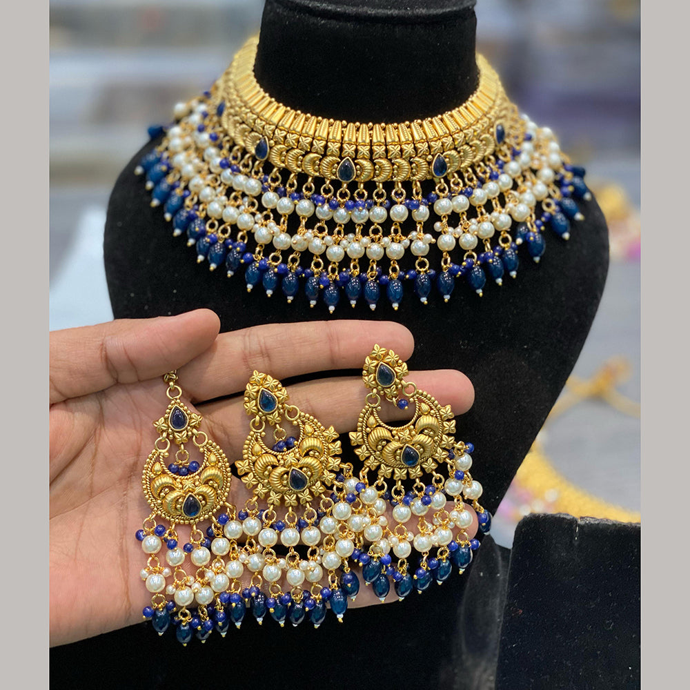 Hira Collections Royal Pota Stone And Pearl Stylish Choker Neckalce Set