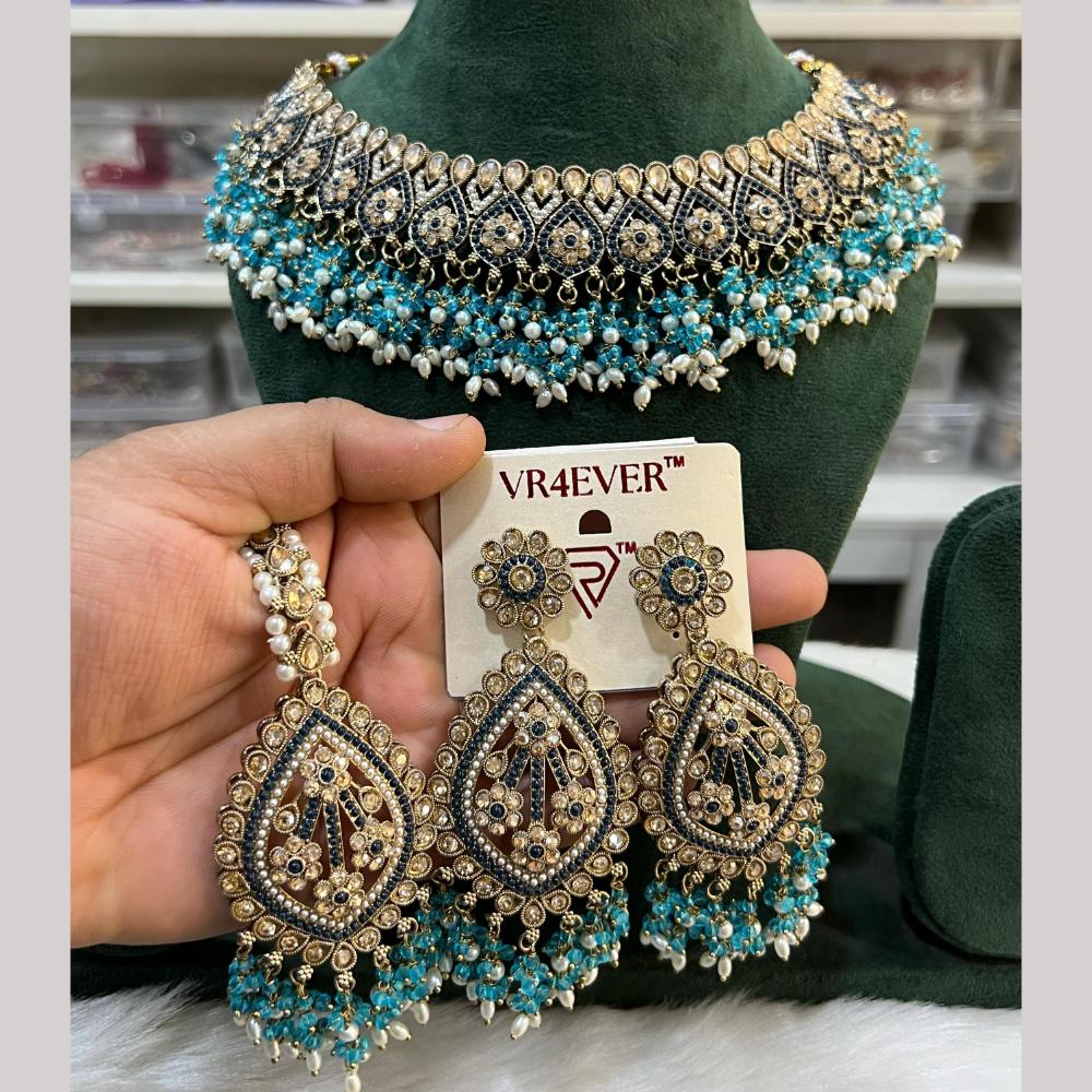 Hira Collections Fancy Crystal Stone And Pearl Ethnic Choker Necklace Set