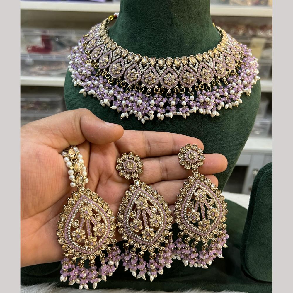 Hira Collections Fancy Crystal Stone And Pearl Ethnic Choker Necklace Set