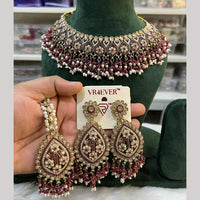 Hira Collections Fancy Crystal Stone And Pearl Ethnic Choker Necklace Set