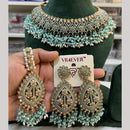 Hira Collections Fancy Crystal Stone And Pearl Ethnic Choker Necklace Set