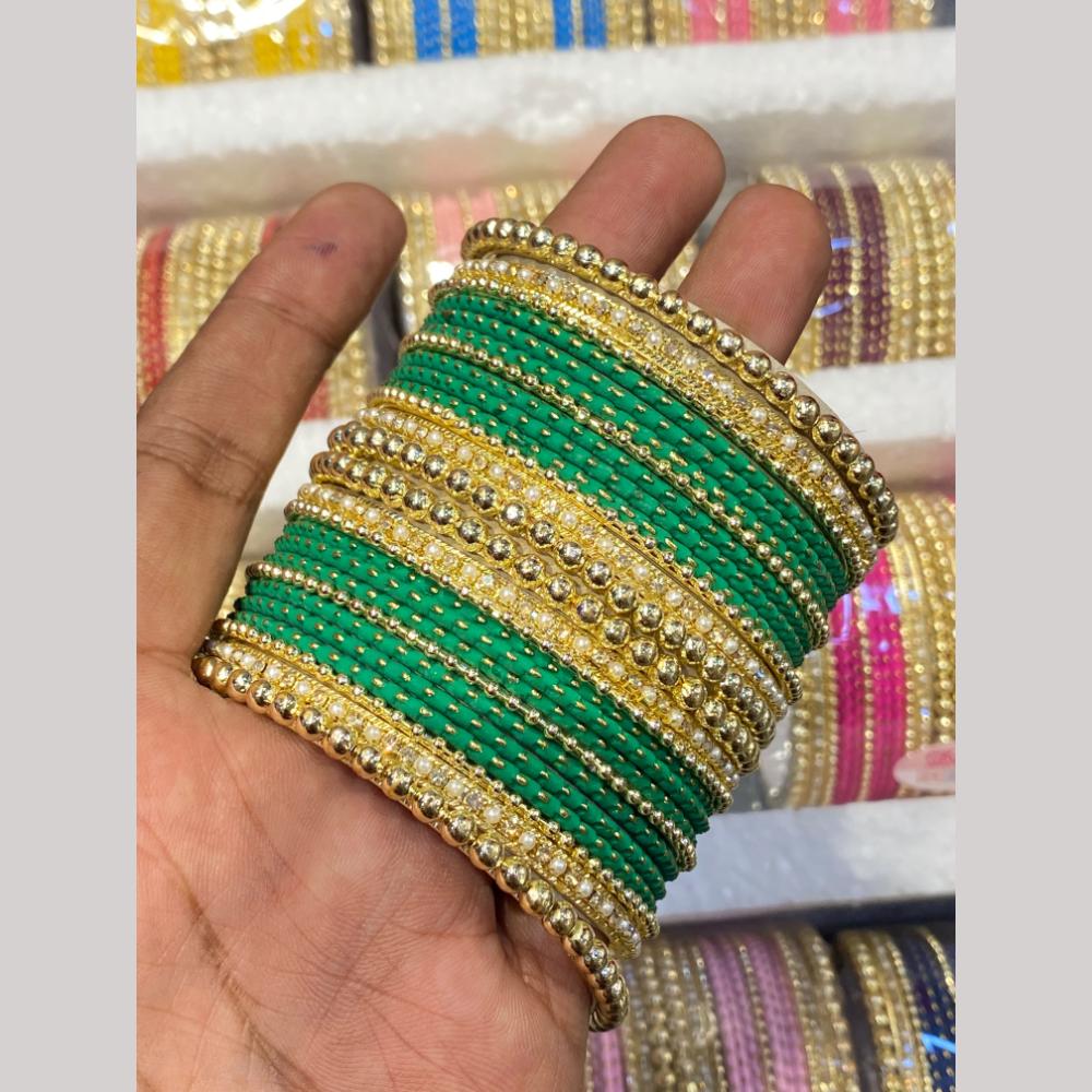 Hira Collections Designer Assorted Color Metal Pearl Bangle Set for Women (Pack of 12)