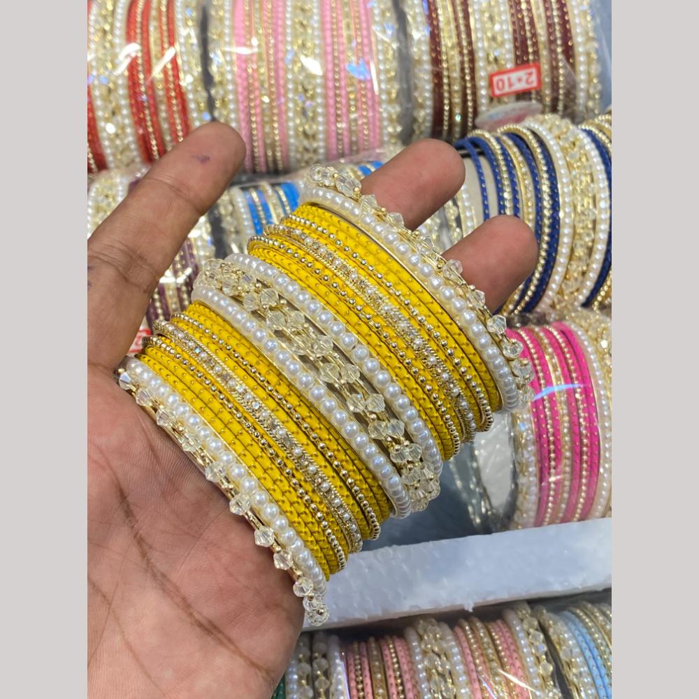 Hira Collections Designer Assorted Color Metal Pearl Bangle Set for Women (Pack of 12)