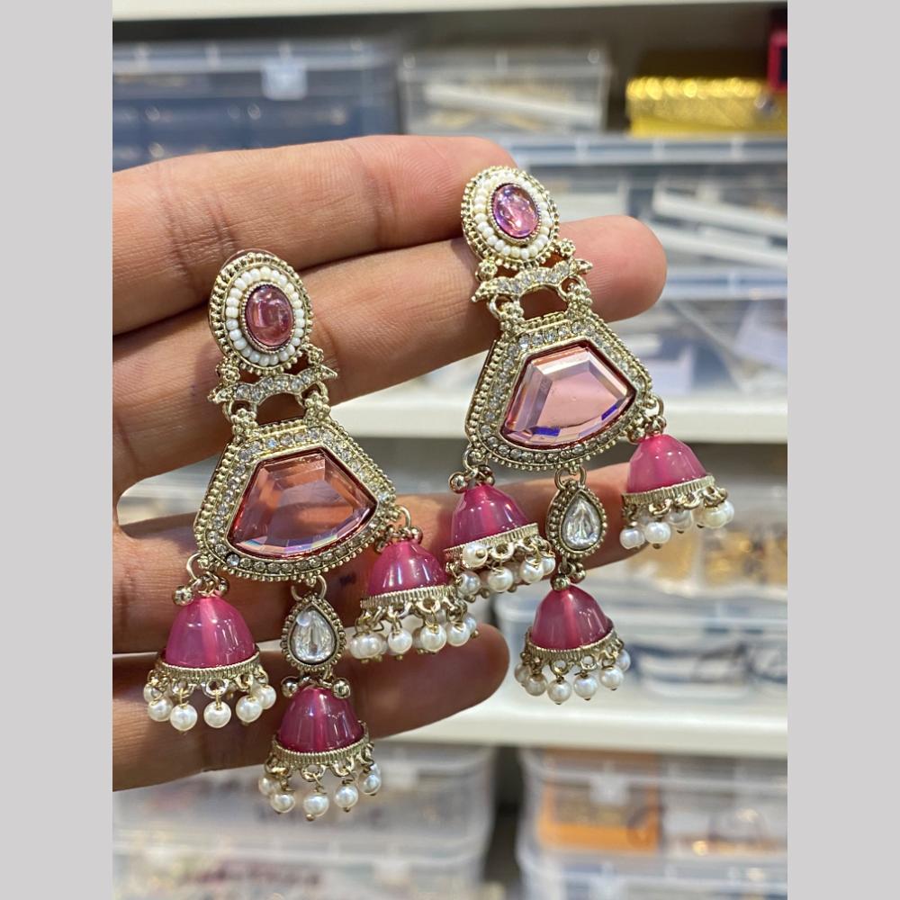 Hira Collections Kundan Stone And Pearl Triple-Tier Jhumki Earrings