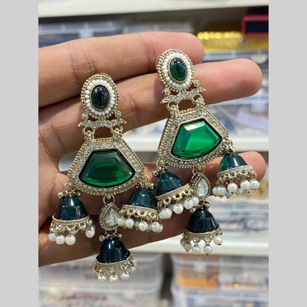 Hira Collections Kundan Stone And Pearl Triple-Tier Jhumki Earrings
