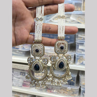 Hira Collections Premium Pota Stone And Kundan Stone Pearl Jhumki Earrings With Kanchian 