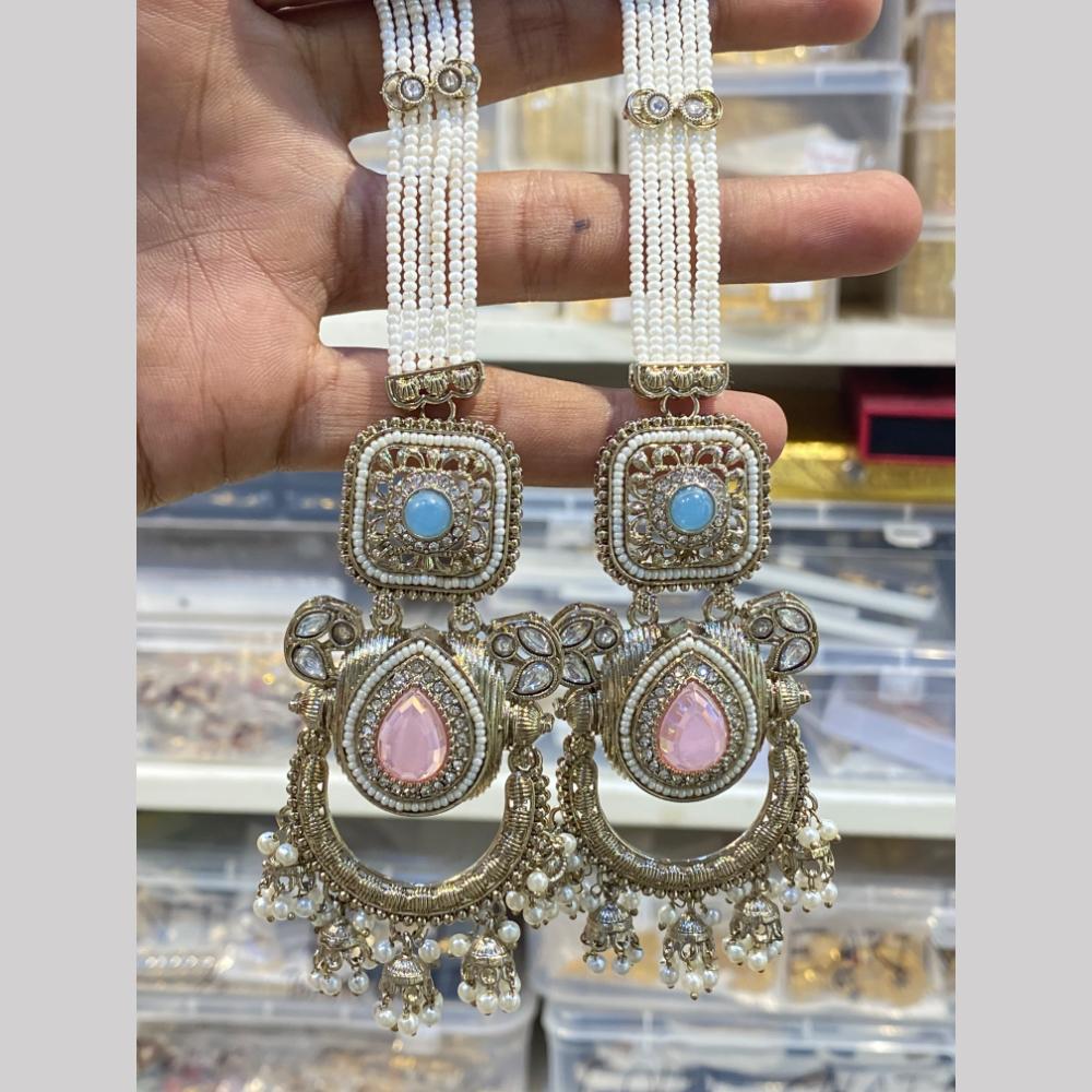 Hira Collections Premium Pota Stone And Kundan Stone Pearl Jhumki Earrings With Kanchian