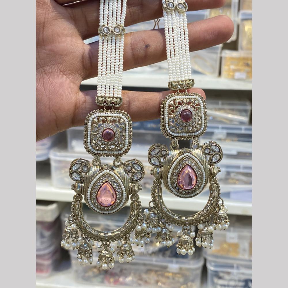Hira Collections Premium Pota Stone And Kundan Stone Pearl Jhumki Earrings With Kanchian