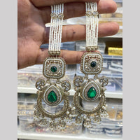 Hira Collections Premium Pota Stone And Kundan Stone Pearl Jhumki Earrings With Kanchian