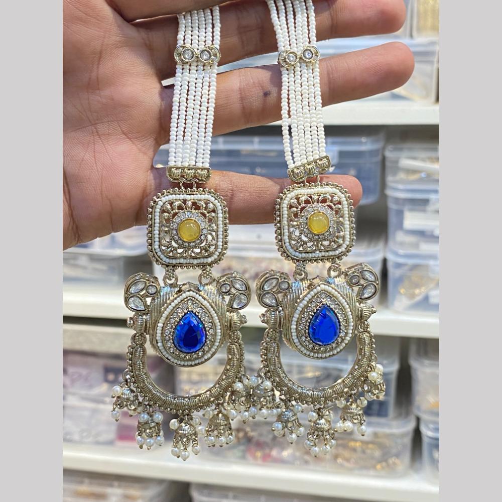 Hira Collections Premium Pota Stone And Kundan Stone Pearl Jhumki Earrings With Kanchian